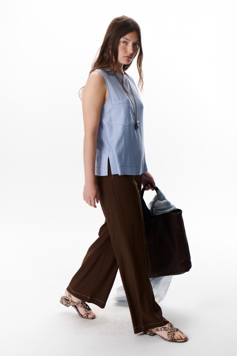 PANTALON LINO POCKET MARRON
