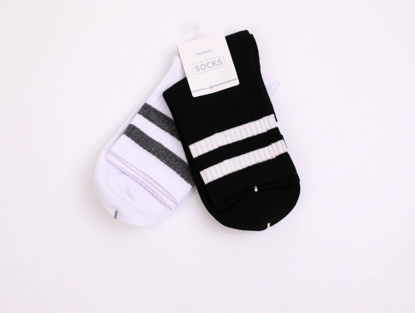 MEDIAS DEPORTIVAS MINI CREW PARA HOMBRE A RAYAS (2 PARES NEGRO/BLANCO) 