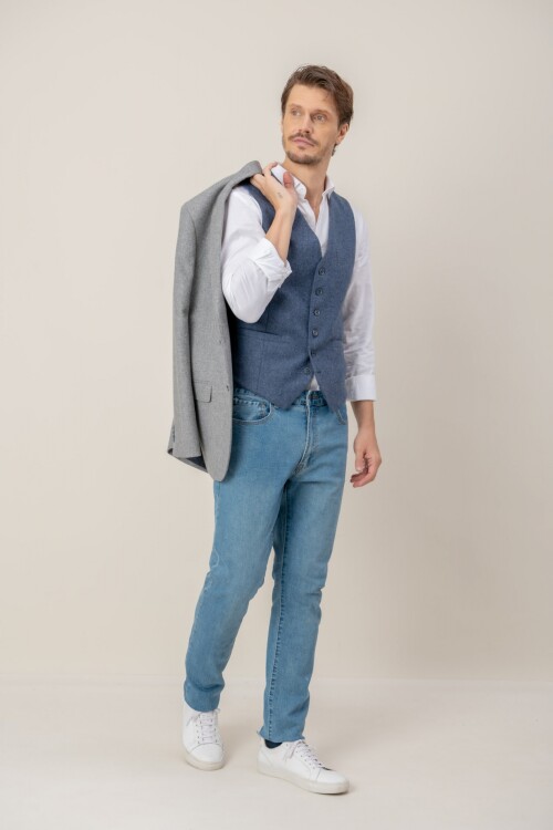 Chaleco en lana Azul piedra