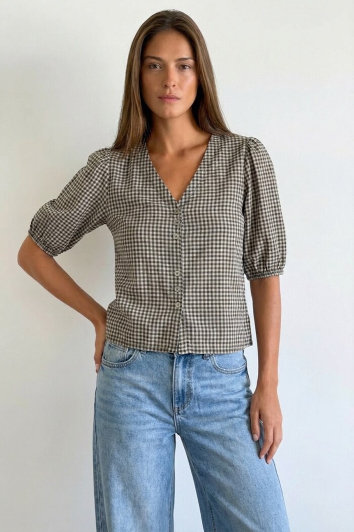 Blusa Gingham Negro