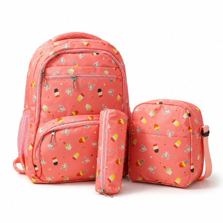 Set Mochila 3 Piezas Estampado Helados Escolar Resistente Rosa