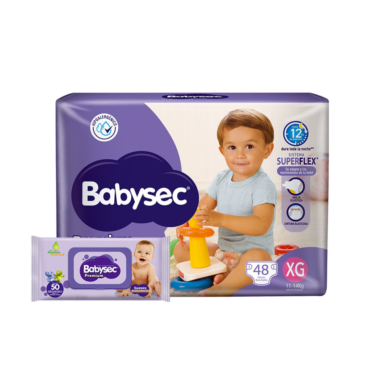 Pañal Babysec Premium Talle Xg X48 + Toallas Húmedas 