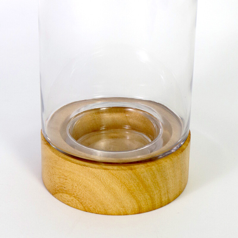 PORTA VELA DE VIDRIO C/BASE MADERA 12X22CM Unica