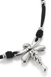 COLLAR DE CUERO Y LIBÉLULA BAÑADA EN PLATA DE LEY PLATA / BLANCO