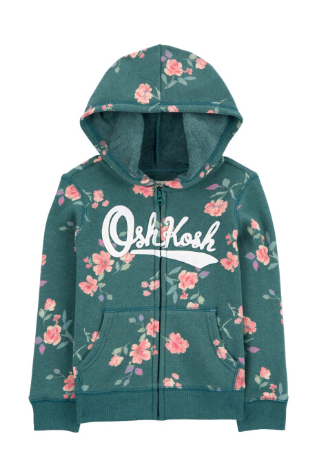 Campera de algodón, con capucha y logo, diseño floral. Talles 2-5T Sin color