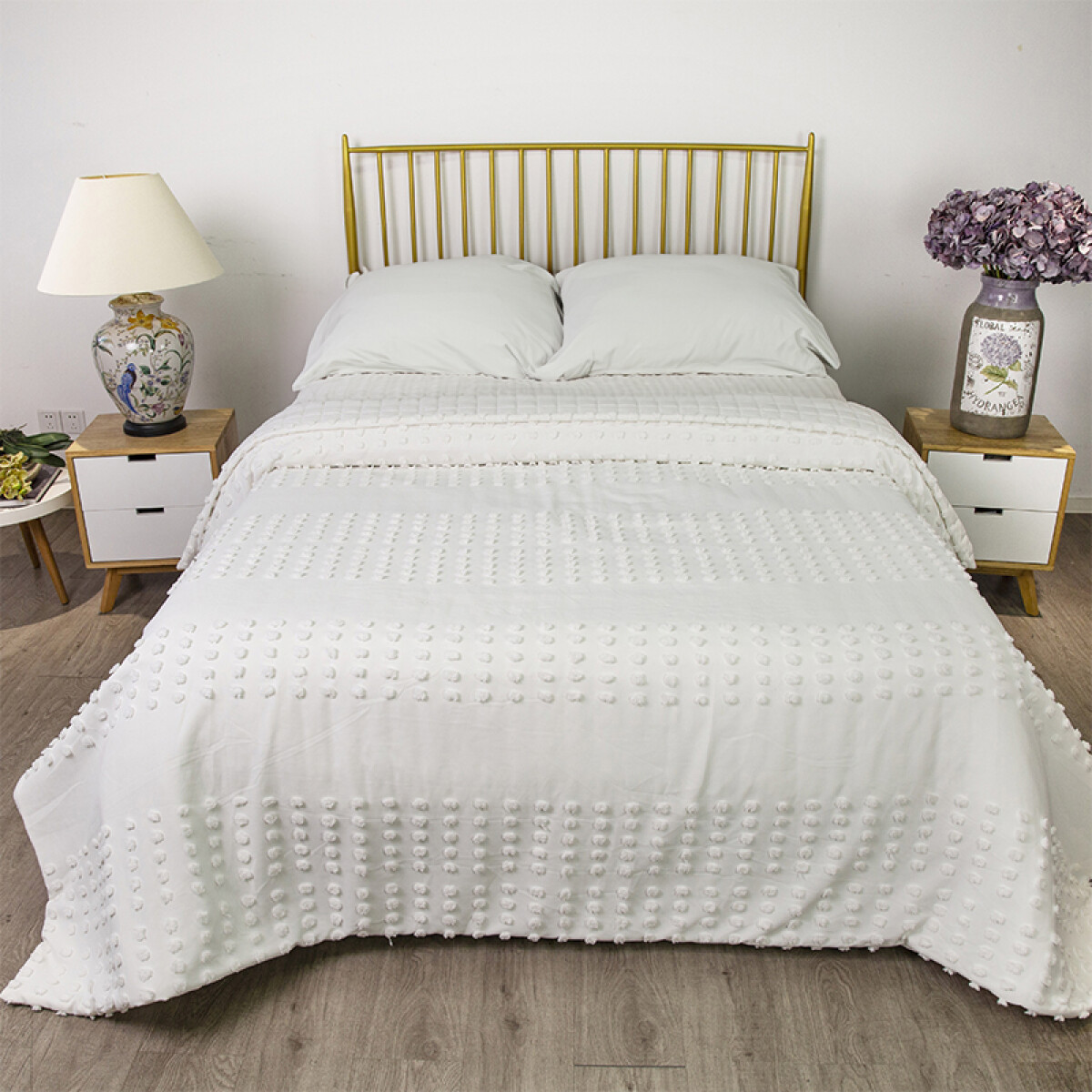 Colcha Nordico con Pompón Richmond 2 Plazas 220 x 240 cm - AMY 99 BLANCO 