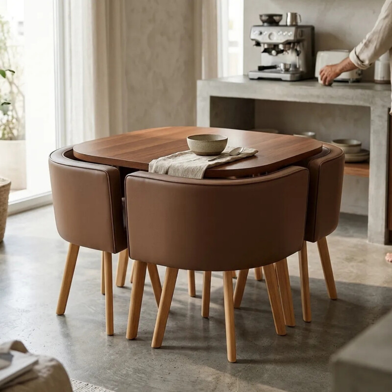 Juego De Comedor Honguito 4 Sillas Mesa 80cm Marron