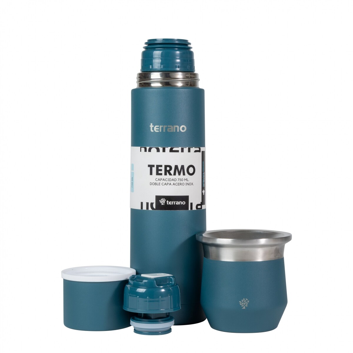 Kit Termo Acero Bala 750mL + Mate Flap - Petróleo 