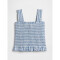 V-SMOCKED WOVEN TOP NAVY GINGHAM