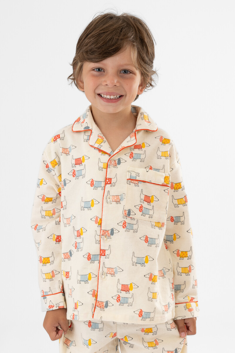 Pijama niño franela rayas Marfil