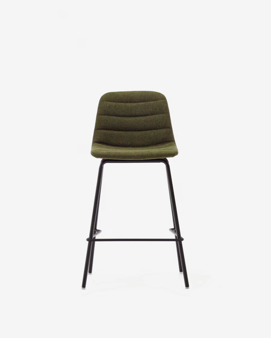 Taburete Zunilda de chenilla verde oscuro y acero con acabado negro mate altura 65 cm