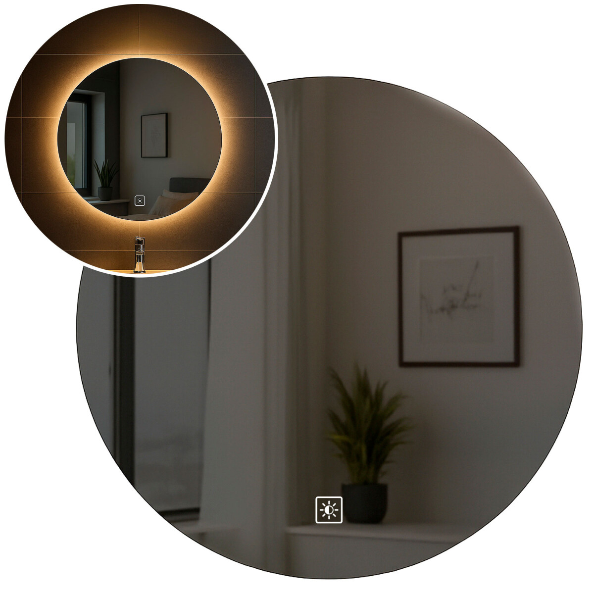 Espejo Redondo Baño Táctil 3 Modos Luz Retroiluminado 60 Cm - Diseño Circular 