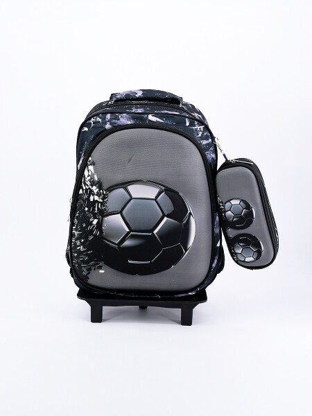 MOCHILA CARRITO FUTBOL CON CARTUCHERA GRIS
