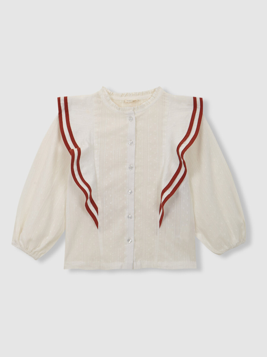Blusa Volantes Con Contraste Blanco Roto