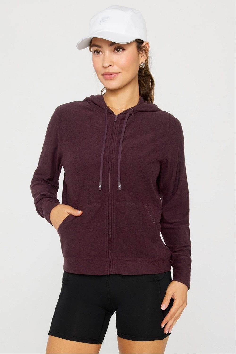 Polera Cloud Jersey Full Zip Hoodie Mujer Oxblood Heather