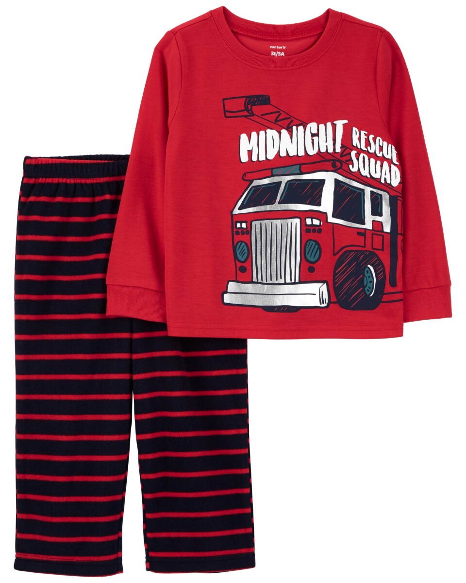 Pijama dos piezas, pantalón de micropolar y remera de poliéster, estampa bomberos 