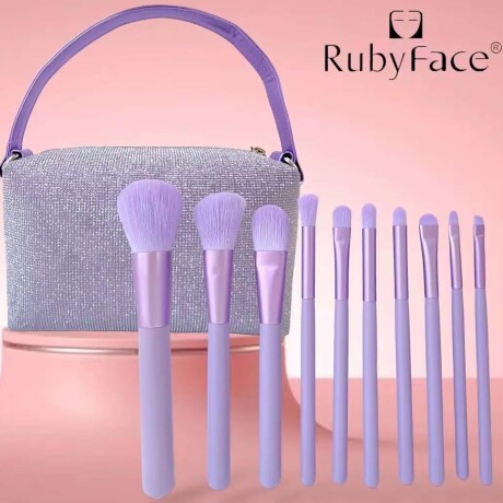 Set Maquillaje 10 Brochas y Pinceles c/ Estuche + Esponjas Violeta