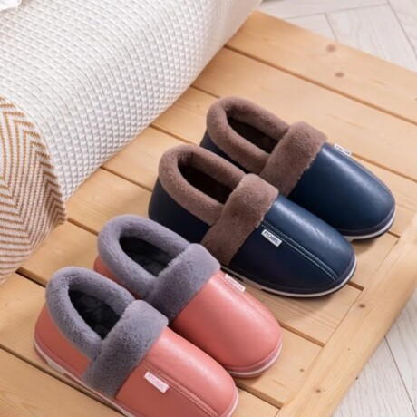Pantuflas Unisex Cuerina Piel Sintética Antideslizantes Bordó
