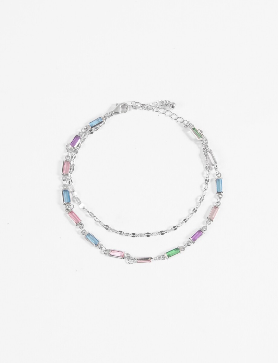 Tobillera doble dijes vidrio - plateado 