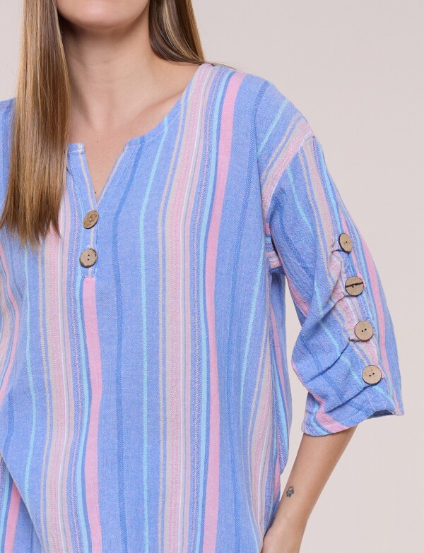 Blusa Algodón Botones MULTI/CELESTE