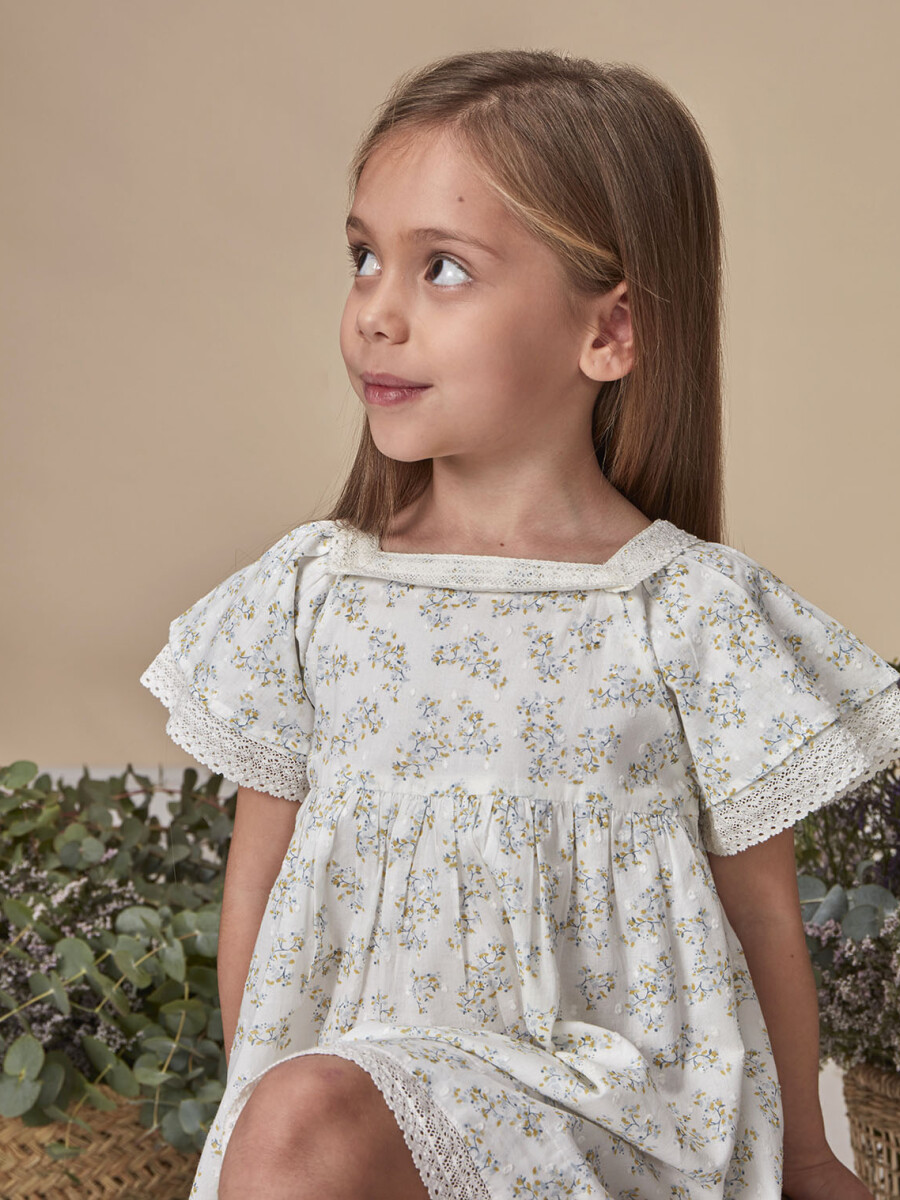 Vestido De Plumeti Estampado Blanco Roto