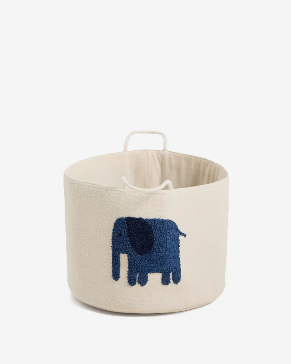 Cesta Tandani de algodón beige con elefante azul 30 cm 