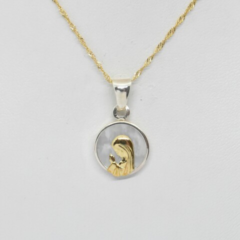 Medalla en Oro 18Kilates y Plata 925 con Nácar Virgen Medalla en Oro 18Kilates y Plata 925 con Nácar Virgen