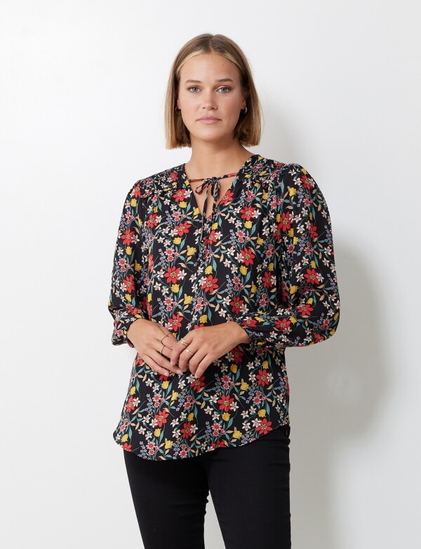 Blusa Gasa Flores NEGRO/MULTI