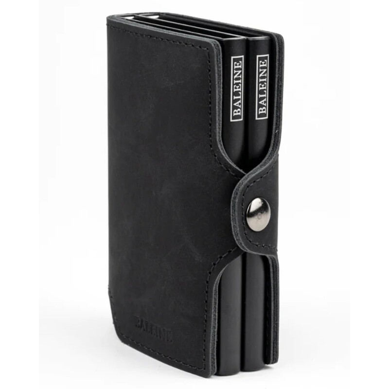 Billetera Baleine Double Kansas en Aluminio y Cuero con Protección RFID Full Black