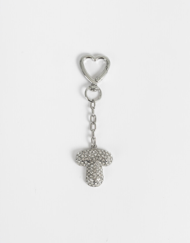 Llavero Glitter Llavero Y Charm Dije Letra "t" Strass - Plateado