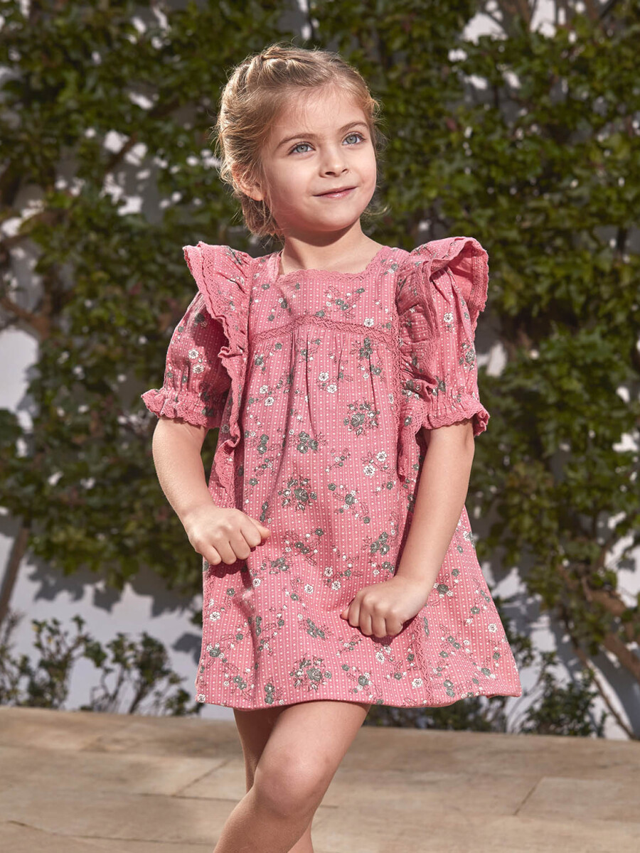 Vestido Estampado De Flores Con Volantes Rosa