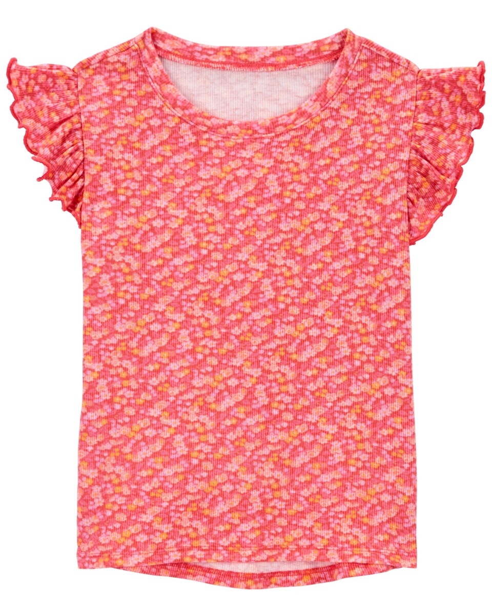 Remera de algodón, manga con volados, diseño floral 