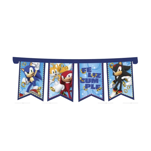 Cotillón Banderín Cartel Feliz Cumple Sonic 150 cm U