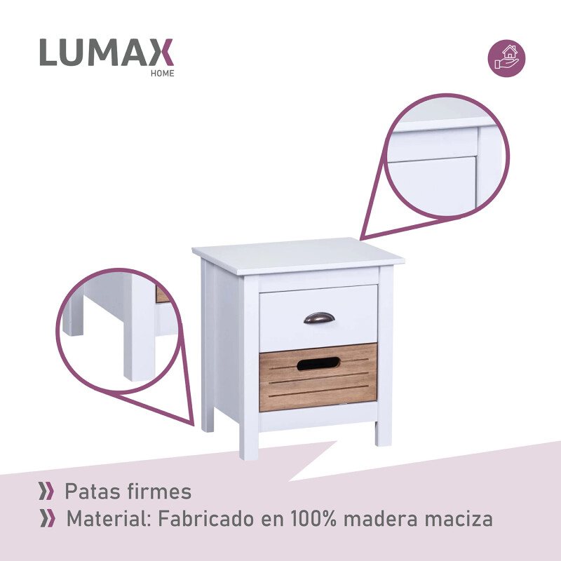 Mesa de luz veladora Lumax 2 cajones madera y blanco Mesa de luz veladora Lumax 2 cajones madera y blanco