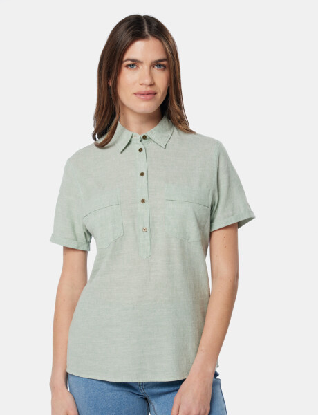 CAMISA DE LINO MEDIO BOTÓN Verde