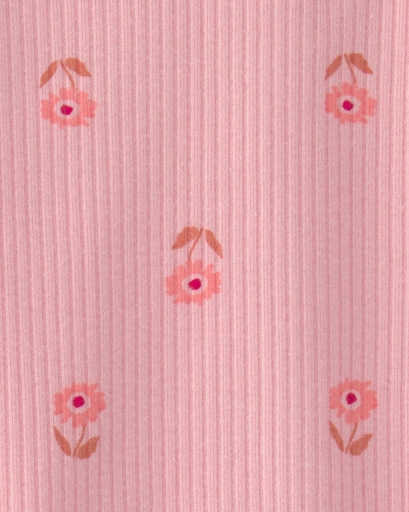 Set dos piezas de algodón acanalado, short y body, rosado, diseño floral Set dos piezas de algodón acanalado, short y body, rosado, diseño floral