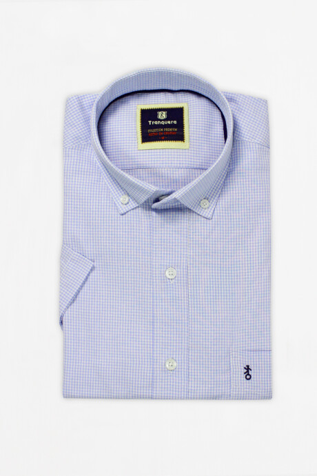 Camisa Hombre Manga Corta Cuadros Celeste