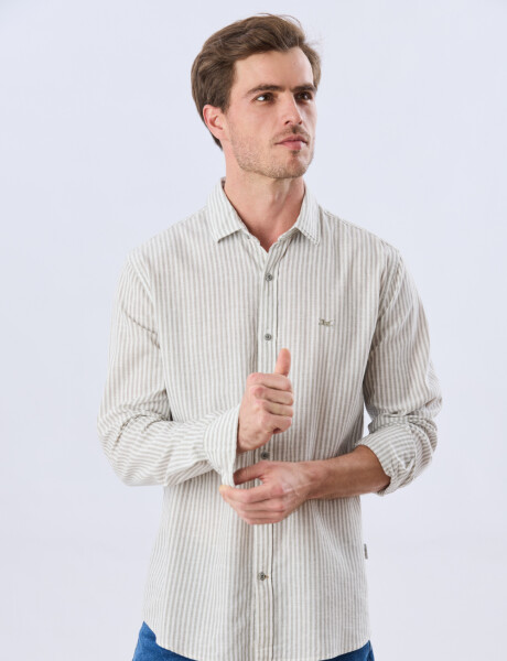 CAMISA RAYADA DE LINO Verde