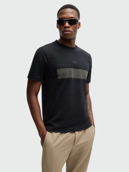 BOSS Camiseta de Algodón Elástico con Arte de Bandera Negro
