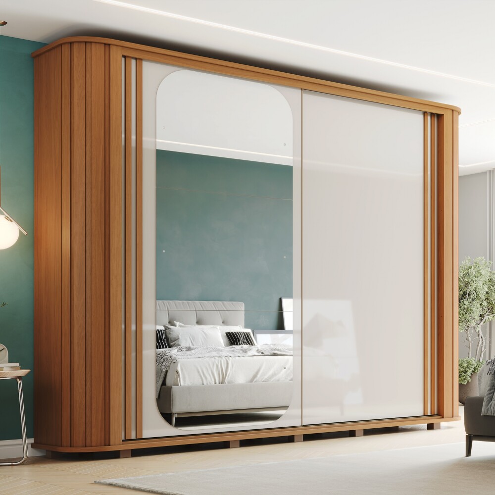 ROPERO MOZATTE 2 PUERTAS 6 CAJONES INTERNOS CON ESPEJO GUARDARROPA CLOSET ARMARIO OFF-WHITE