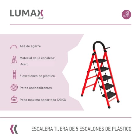 Escalera Tijera 5 Escalones De plastico Rojo/Negro