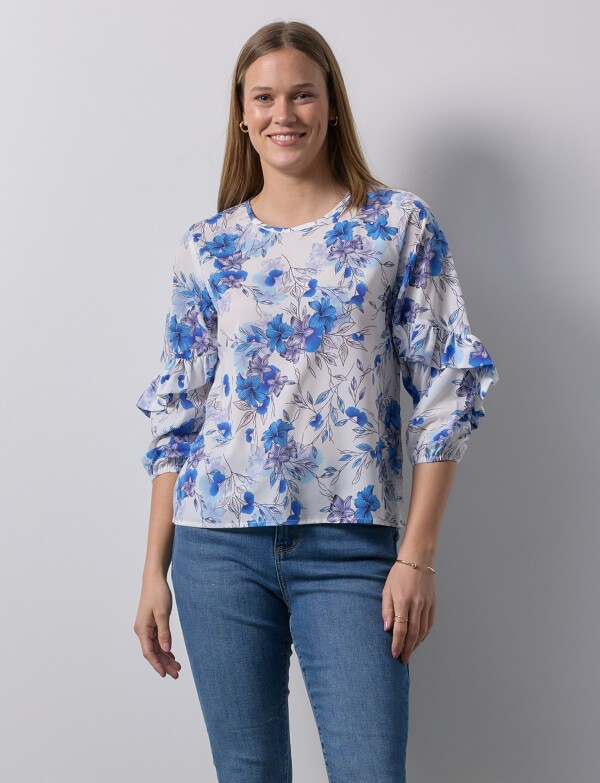 Blusa Manga Volados AZUL/MULTI
