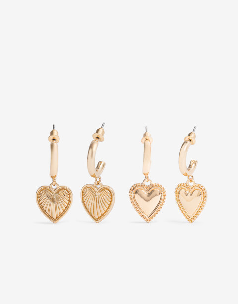 Aros Argollas Set Metal Set Argollas Dije Corazón - Dorado
