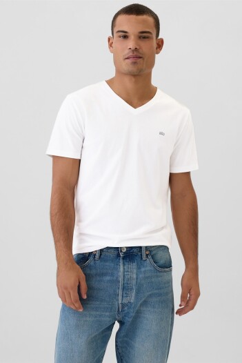 Remera Cuello V Mini Logo Gap Hombre White V2 Global