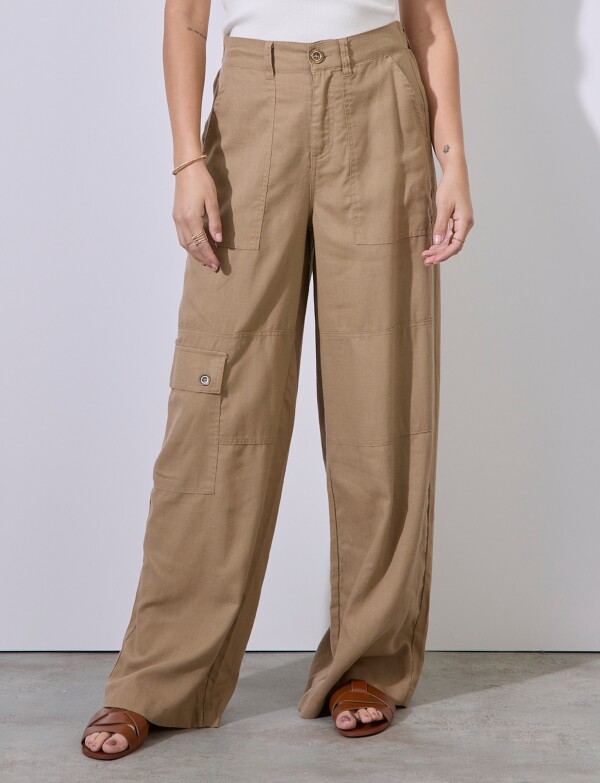 Pantalon Lino Cargo TOSTADO