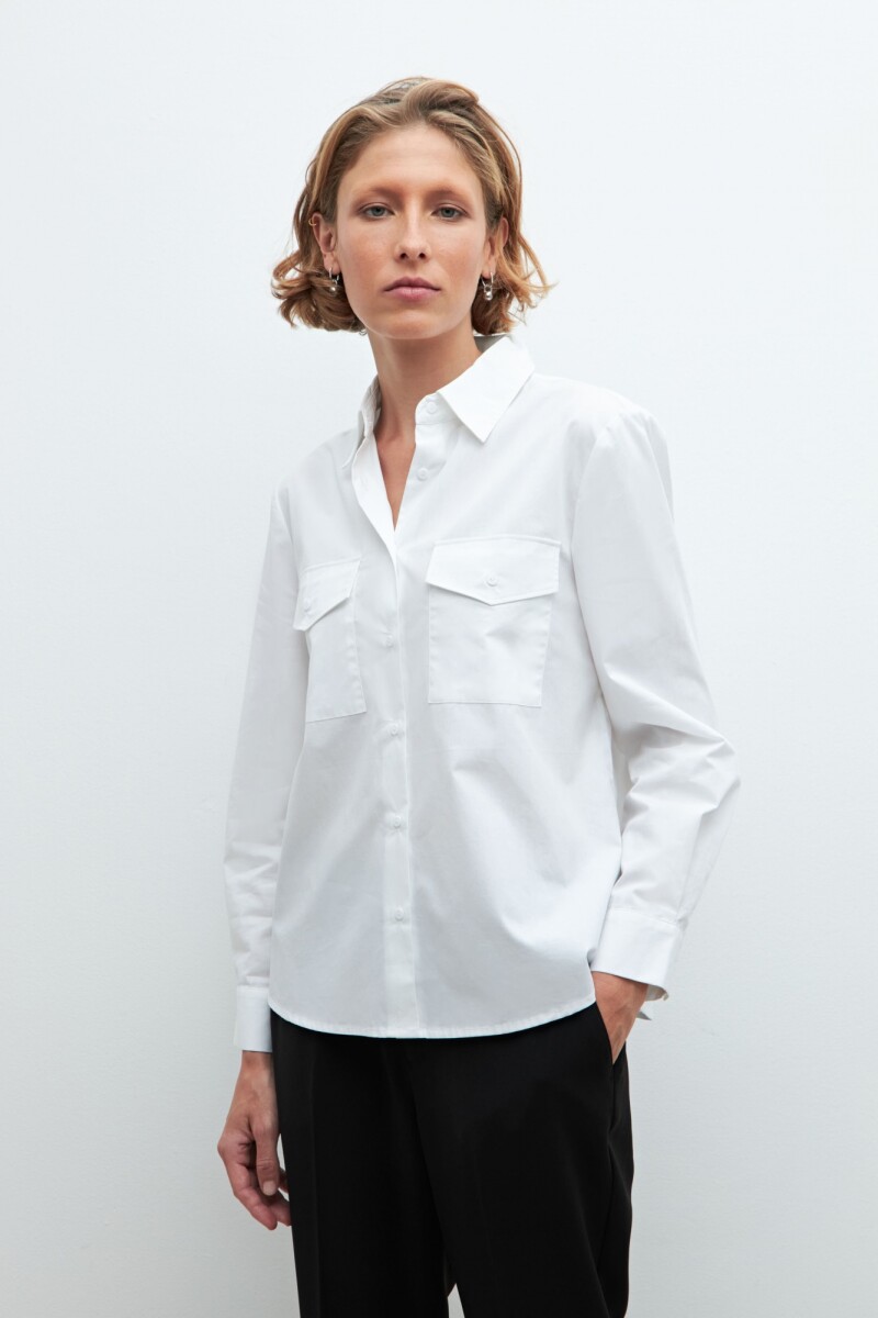 Camisa con bolsillos plaqué blanco