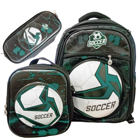 Mochila Escolar 3en1 Lunchera + Cartuchera Infantil Futbol