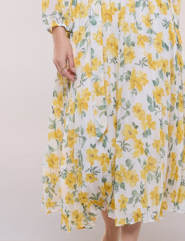 Vestido De Gasa Plisado MULTI/BLANCO