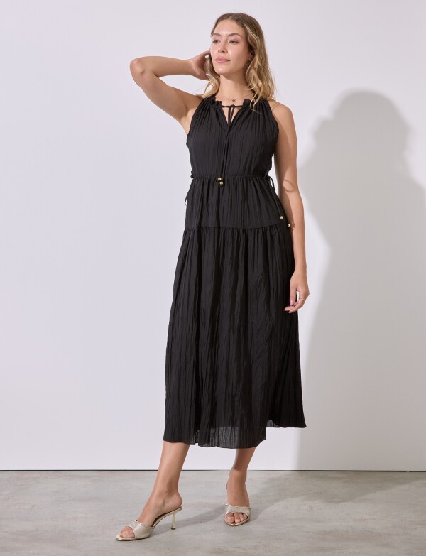 Vestido Maxi Plisado NEGRO