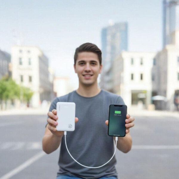 Cargador Portatil Power Bank Led Usb C 5000ma Cable Goldtech Color Blanco